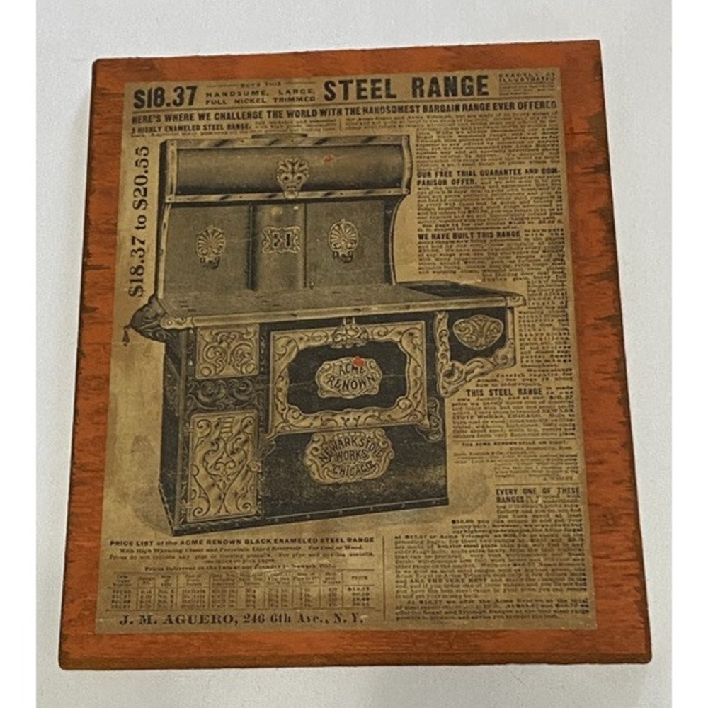 1920 PAPER AD JM Aguero Acme Black Enameled Steel Range on Orange Board 11.5x9.5